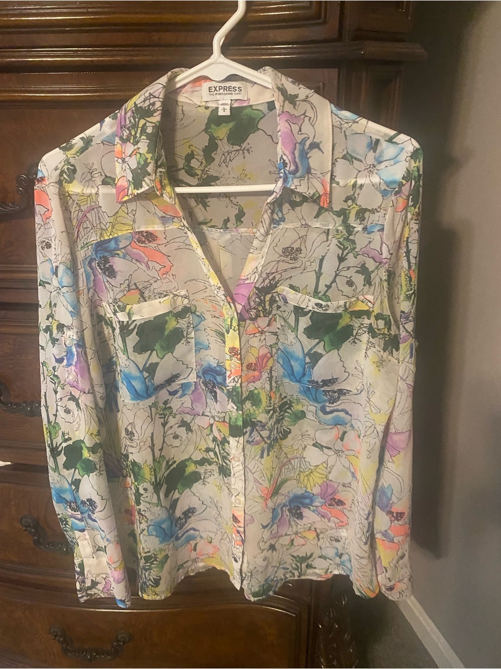 Express watercolor floral portofino blouse